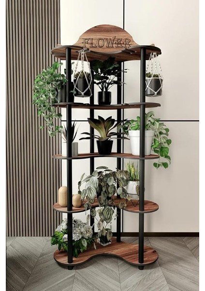 Çiçeklik Saksılık Ceviz - Modern Siyah Ahşap Ayaklı, Siyah Renkli Retro Tasarım, Ev ve Ofis Dekorasyonuna Uygun, Çok Katlı Bitki Standı, Saksı Raf Ünitesi