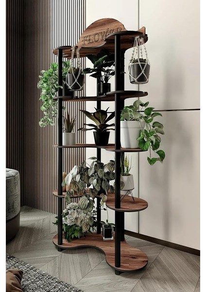 Çiçeklik Saksılık Ceviz - Modern Siyah Ahşap Ayaklı, Siyah Renkli Retro Tasarım, Ev ve Ofis Dekorasyonuna Uygun, Çok Katlı Bitki Standı, Saksı Raf Ünitesi fiyatları