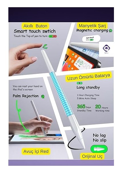 Ipad Mini 2024 7. Nesil 8.3 Uyumlu Manyetik Şarj Olabilen Bluetooth Özellikli Stylus Tablet Kalemi fiyatları