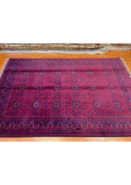 El Dokuma Afgan Halı Yıldız Desenli Bordo Renk 6 Metre Kare fırsatları