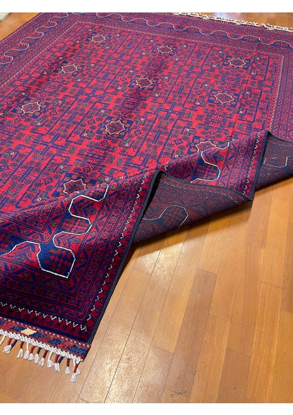 El Dokuma Afgan Halı Yıldız Desenli Bordo Renk 6 Metre Kare