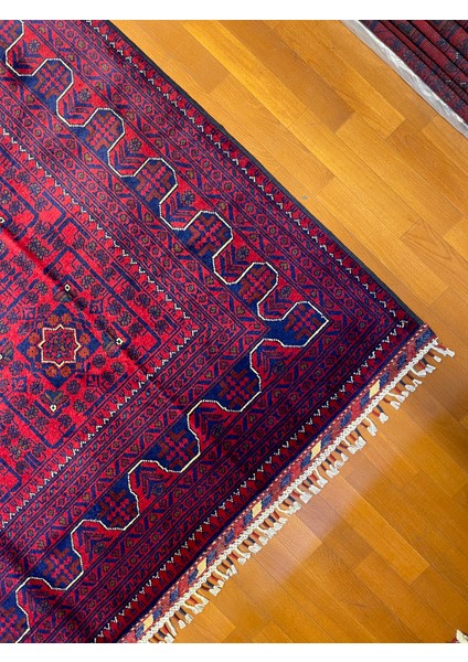 El Dokuma Afgan Halı Yıldız Desenli Bordo Renk 6 Metre Kare