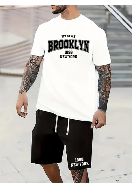 Brooklyn Harfleri Baskılı Erkek 2 Parça Moda Takım
