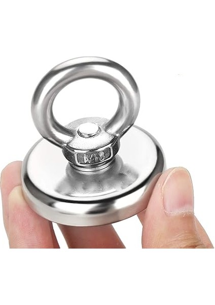 Çok Güçlü Deniz Mıknatısı - Fishing Magnet - Neodyum Daimi Çelik Mıknatıs - Halkalı Pot Mıknatıs - Nikel Kaplı - Paslanmaz - Kararma Yapmaz - Tuzlu Suya Dayanıklı (Ø48 mm (60KG))