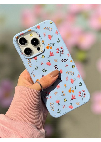 iPhone 13 Pro Max Uyumlu Mavi Çiçek Desenli Lansman Liquid Silikon Kılıf fiyatları