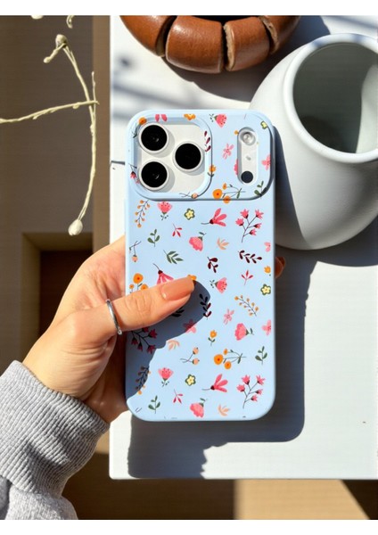 iPhone 17 Pro Max Uyumlu Mavi Çiçek Desenli Lansman Liquid Silikon Kılıf fiyatları
