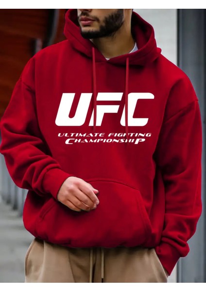 Kırmızı Ufc Ultimate Fighting Championship Erkek Rahat Polyester Kapüşonlu