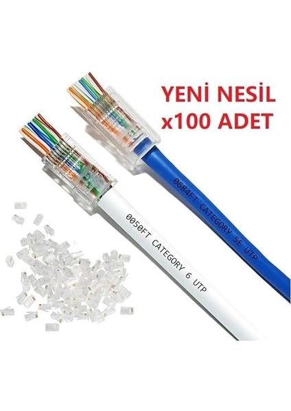 Pazar Yeni Nesil Delikli Cat6 Ez RJ45 Konnektör Utp Jack (100 Adet) fiyatları
