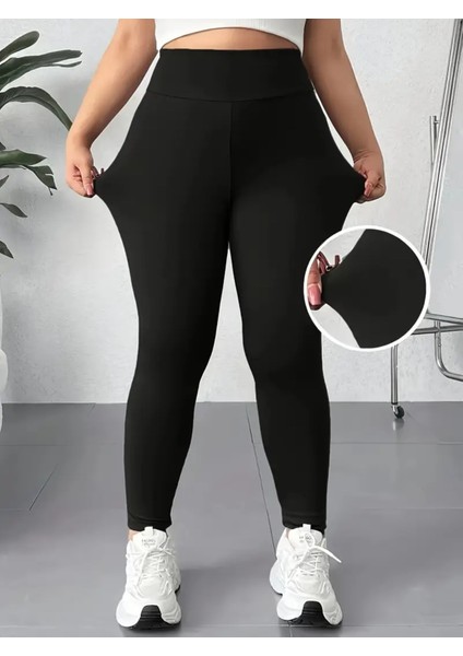 Büyük Beden Düz Renk Kadınların Büyük Boy Yüksek Bel Esnek Rahat Tayt