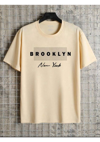 Unisex Yeni Sezon Oversize Brooklyn Baskılı Pamuklu Tshirt