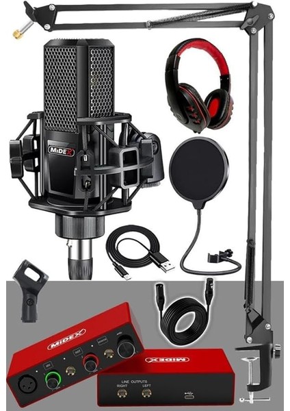 Special Paket-3 Stüdyo Ekipmanları Ses Kartı Condenser Mikrofon Kulaklık Stand Full Set