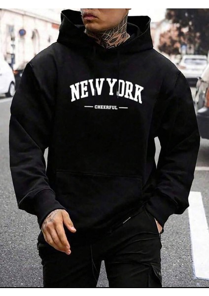 Kapüşonlu Newyork Baskılı Sweatshirt Mevsimlik Sonbahar Kış Için Uygundur