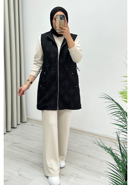 Jupe Mevsimlik Full Fermuar Kapamalı Ayarlanabilir Bel Büzme Detaylı Astarlı Kapitone Yelek