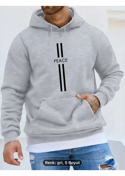 Peace Baskılı Kapüşonlu Sweatshirt, Erkekler Için Rahat Kapüşonlu Sweatshirt