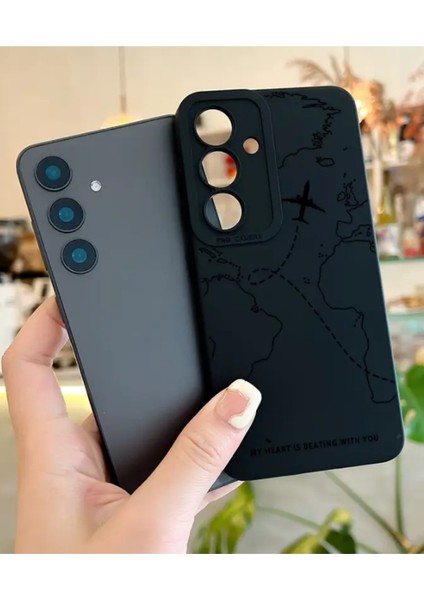 Samsung S24 PLUS/S25 Plus Uyumlu – Siyah Harita Desenli Yumuşak Silikon Kılıf indirimleri