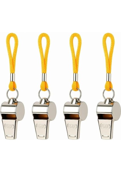 Paslanmaz Metal Deprem Düdüğü Sarı Ipli Acil Durum Hakem ve Can Kurtaran Düdüğü 4 Adet