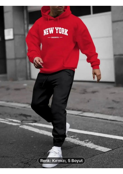 Newyork Cheerful Baskılı Erkek Kadın Eşofman Takımı 2 Adet Alt Üst Eşofman ve Sweatshirt