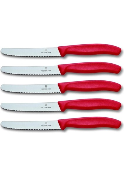 Domates Bıçağı, Ekmek Bıçağı, Sofra Bıçağı Seti, 5 Parça, Swiss Classic (Kırmızı)