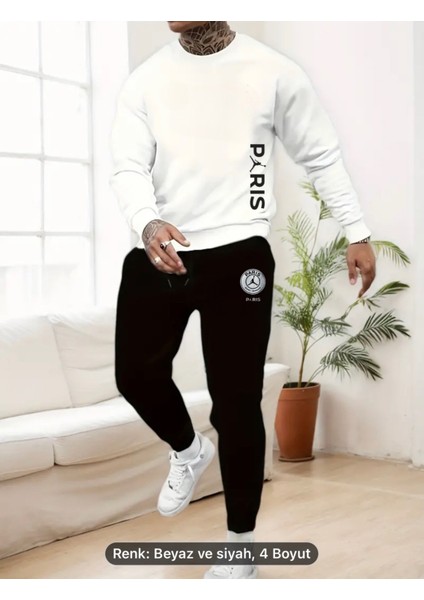 2 Iplik Penye Şardonlu Bisiklet Yuvarlak Yaka Eşofman Takımı Thejorparis Baskılı Sweatshirt-Eşofman