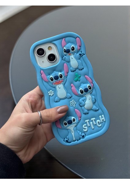 iPhone 14 Plus / 15 Plus Uyumlu Stitch Desenli Kabartmalı Sevimli Silikon Kılıf fırsatları