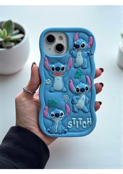 iPhone 14 Plus / 15 Plus Uyumlu Stitch Desenli Kabartmalı Sevimli Silikon Kılıf indirimleri