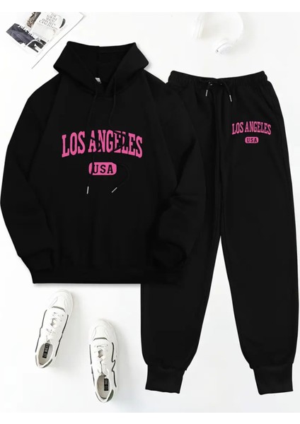 Iki Parça Set, Los Angeles Abd Harf Baskısı, Uzun Kollu Kapüşonlu Sweat ve Pantolon