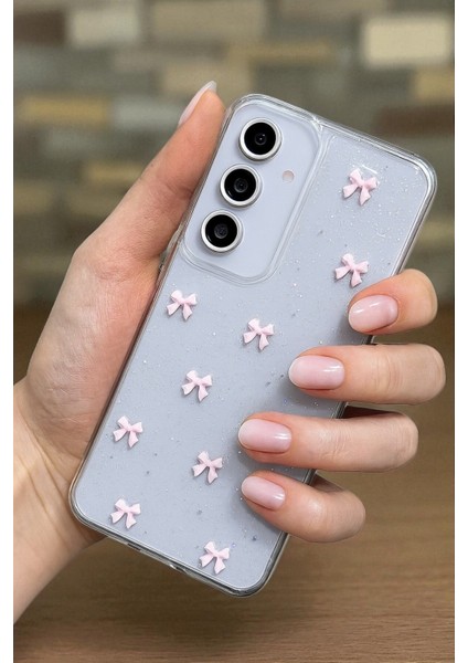 Samsung S24 Fe Uyumlu – Pembe Fiyonk Desenli, Parlak Simli, Şeffaf Yumuşak Silikon Kılıf fırsatları