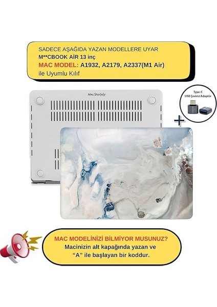 Macbook Air M1 Kılıf 13INÇ MARBLE10NL (Touchıd'li M1 Air) A2337 A2179 A1932 ile Uyumlu R-39 fiyatları