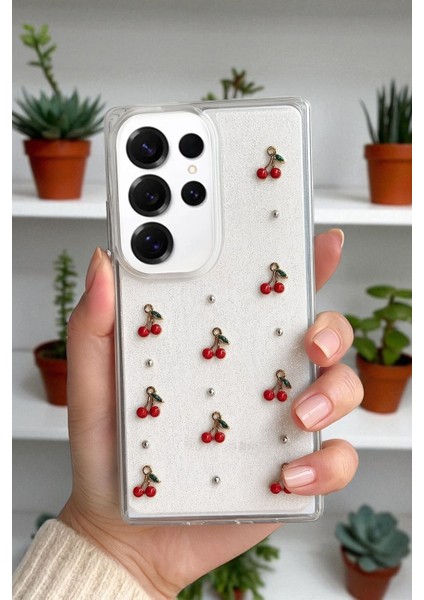Samsung S24 Ultra Uyumlu – Epoksi Kiraz Desenli, Şeffaf, Darbe Dayanıklı Telefon Kılıfı