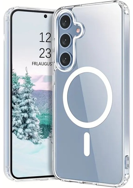 Galaxy S24 Fe Uyumlu Şeffaf Magsafe Kılıf Darbe Emici Silikon, Kamera Korumalı, Manyetik