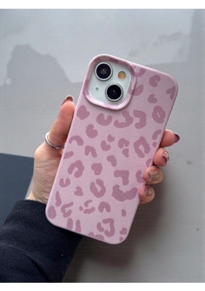 iPhone 15 Plus / 14 Plus Uyumlu Pembe Leopar Desenli Ince Yumuşak Silikon Kılıf