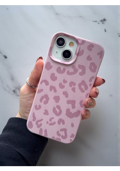 iPhone 15 Plus / 14 Plus Uyumlu Pembe Leopar Desenli Ince Yumuşak Silikon Kılıf