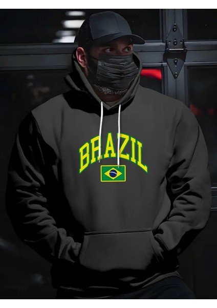 Erkeklerin Brezilya Grafik Baskılı Kapüşonlu Sweatshirt