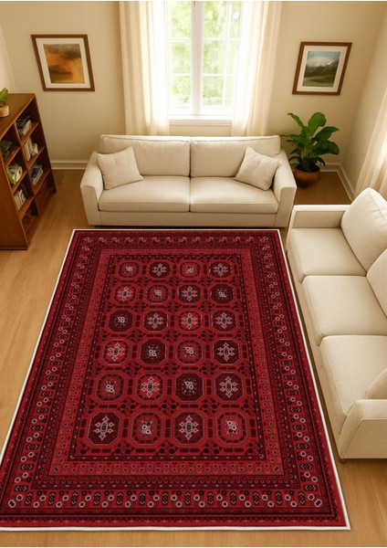 Bordo Kırmızı Otantik Dijital Baskı Salon Halısı Kaymaz Tabanlı Yıkanabilir Halı Yolluk fiyatları