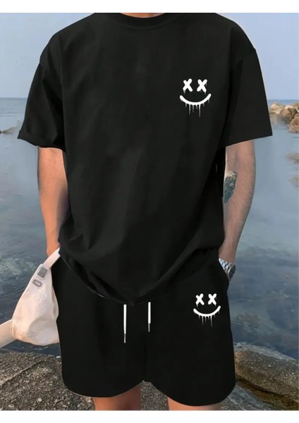 2 Adet Erkek Yaz Casual Lash Baskılı Kıyafet Seti