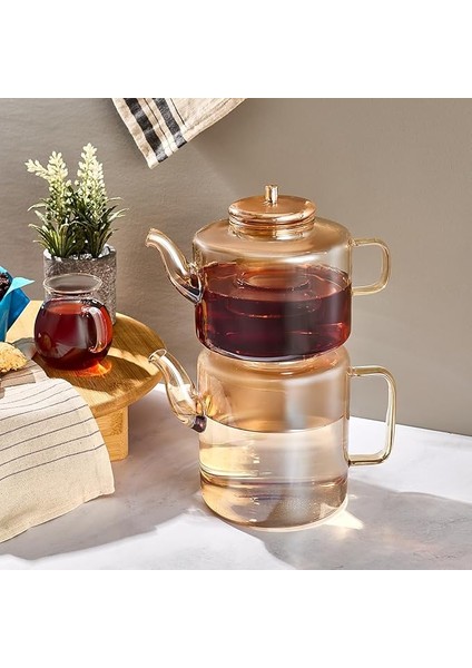 Tobby Borosilikat Cam Çaydanlık Amber