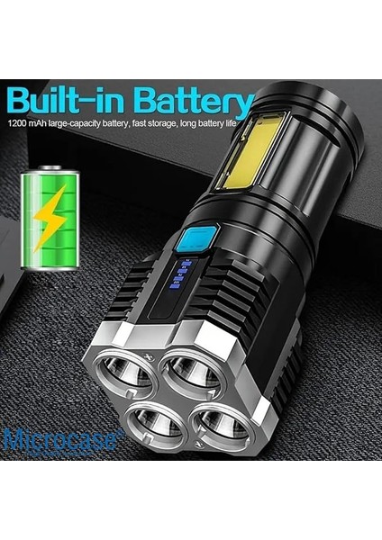 Şarjlı El Feneri 4 Işık Modlu Pil Göstergeli Su Geçirmez LED Fener - AL5191 modelleri