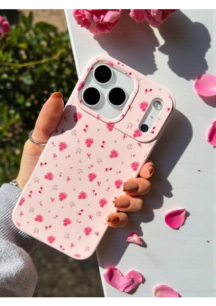 iPhone 17 Pro Uyumlu Pembe Çiçek Desenli Lansman Liquid Silikon Yumuşak Kılıf fırsatları