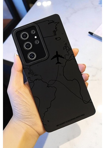 Samsung S25 Ultra Uyumlu – Siyah Harita Desenli Yumuşak Silikon Kılıf fiyatları