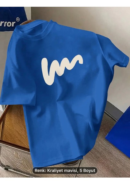 Line Grafik Baskılı Erkeklerin Yaratıcı Üstü, Rahat Kısa Kollu Crew Neck Oversize T-Shirt, Erkek