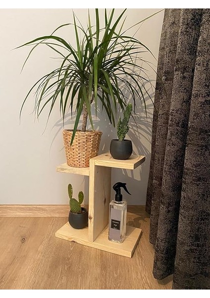 Tasarım Ahşap Dekoratif Mini Saksılık 2 Katlı Raflı Çiçeklik Standı fırsatları