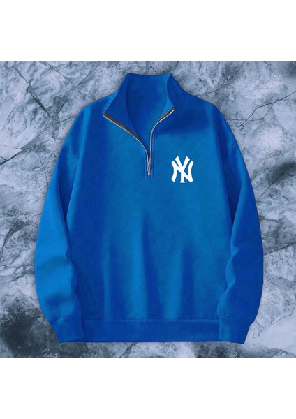 Özel Grafik Tasarım Newyork Ny Baskılı Yarım Fermuarlı Sweatshirt
