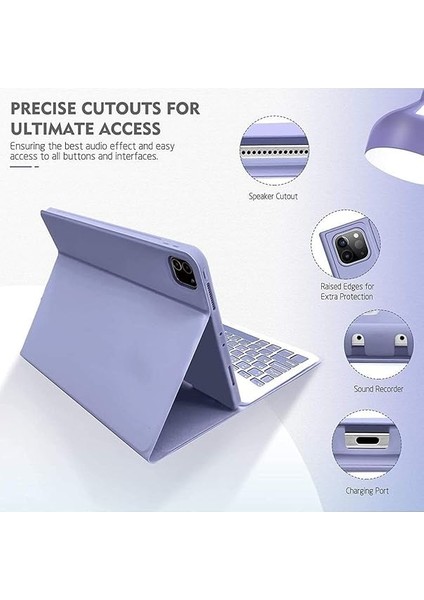 Ipad Air 11 6/5/4 Nesil M1/m2 2024 Çipli ile Uyumlu Bluetooth Türkçe Q Klavyeli Kılıfı Tablet Değildir), Lavender modelleri