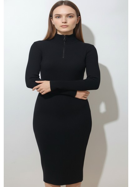 Kadın Fermuarlı Siyah Uzun Elbise modelleri