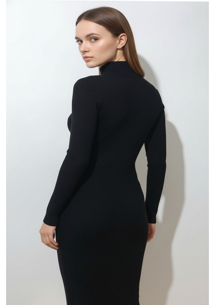 Kadın Fermuarlı Siyah Uzun Elbise fırsatları
