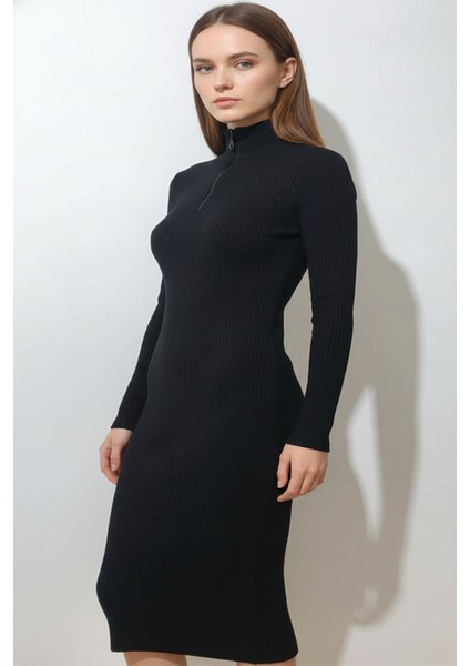 Kadın Fermuarlı Siyah Uzun Elbise indirimleri