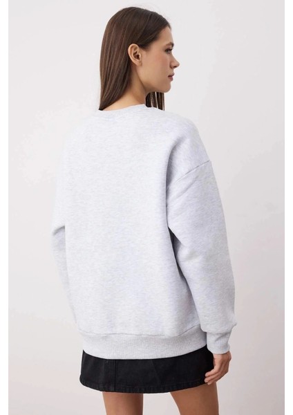 3 Iplik Şardonlu Bisiklet Yaka Sweatshirt Gri fiyatları