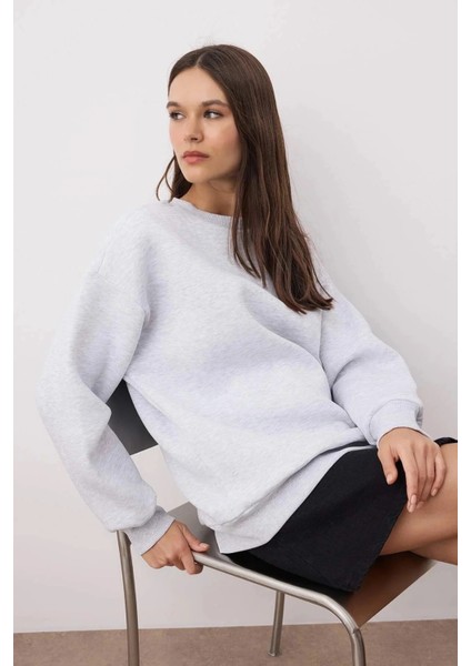 3 Iplik Şardonlu Bisiklet Yaka Sweatshirt Gri fırsatları