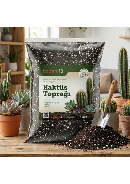 Organik Cocopeat Perlit Pomza Karışımlı Kaktüs ve Sukulent Toprağı 5 Litre