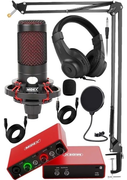 Cxn-30 Paket-8 Stüdyo Ses Kartlı Condenser Mikrofon Stand Kulaklık Seti